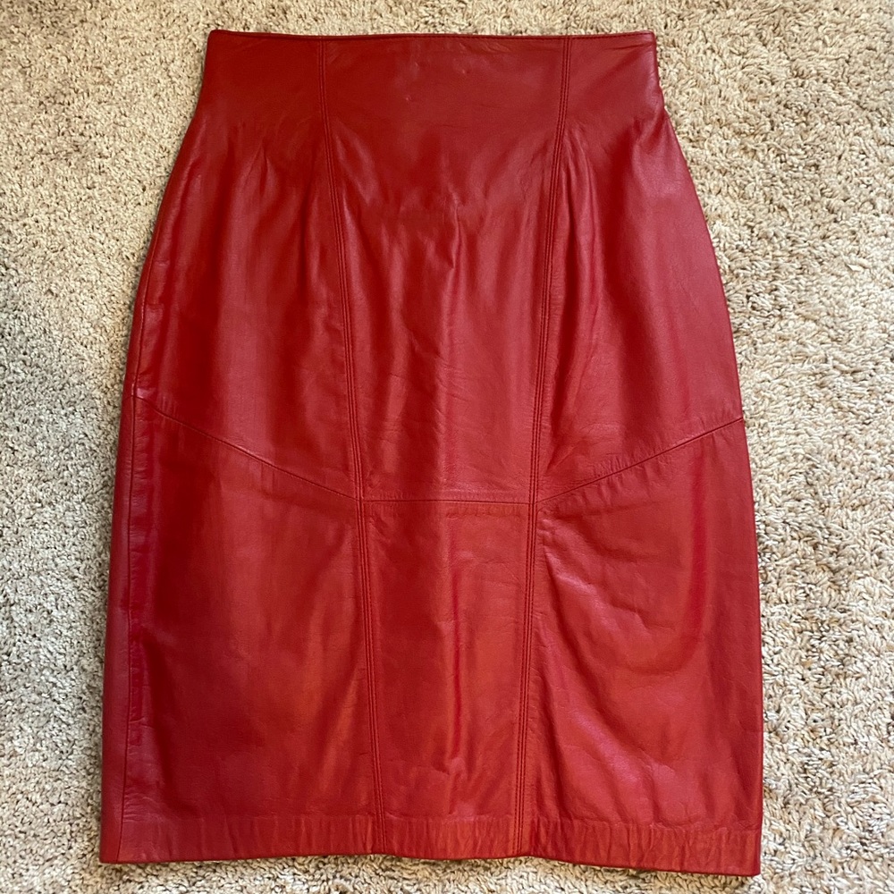 Vintage red leather skirt